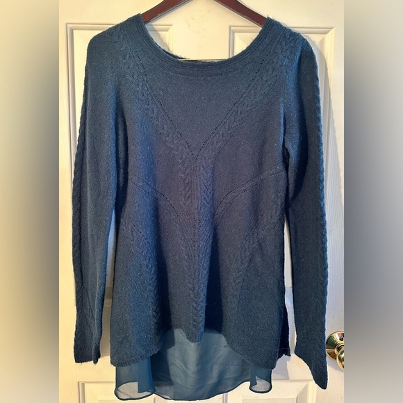 KNITTED & KNOTTED Anthropologie GORGEOUS M Senni Teal Sweater Sheer Panel Alpaca - Picture 3 of 13